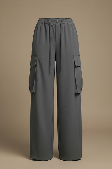 Pantalon Cargo Gris Ample Décontracté Fluide Femme - Polyester - vue 3
