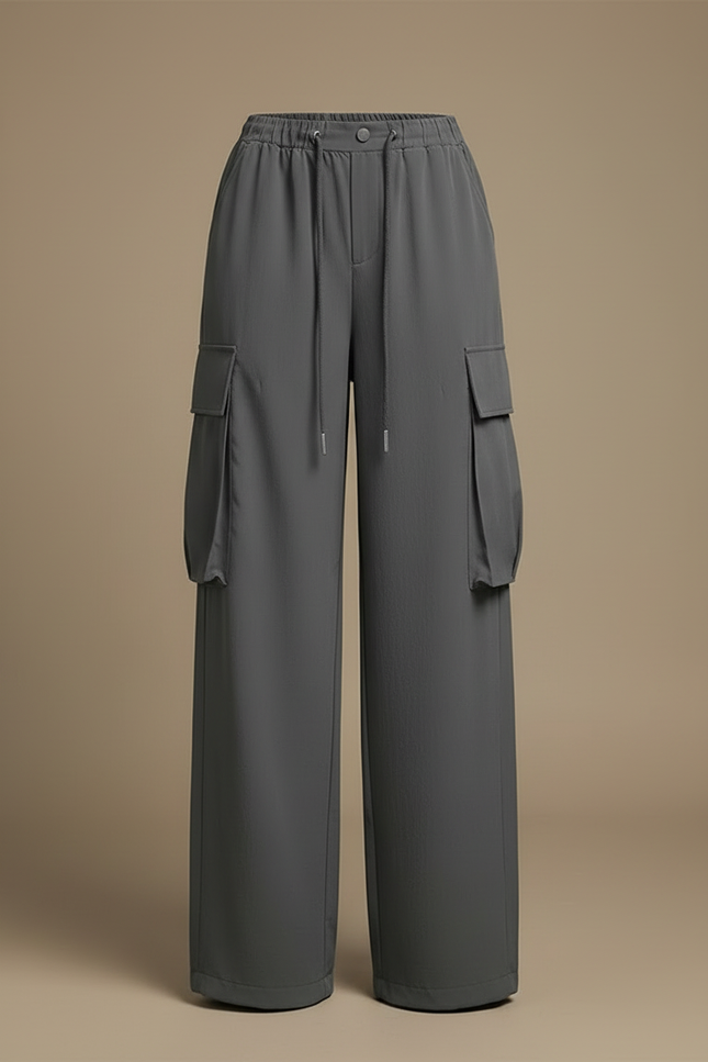 Pantalon Cargo Gris Ample Décontracté Fluide Femme - Polyester - vue 3