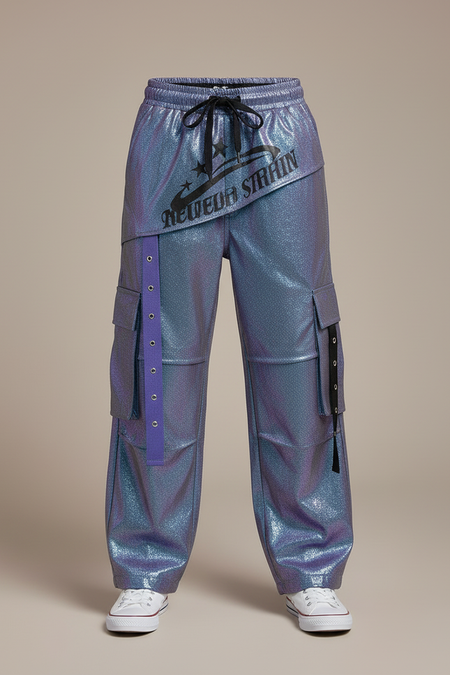 Pantalon Cargo Irisé Ample Violet Streetwear Garçon - Simili cuir - vue 3