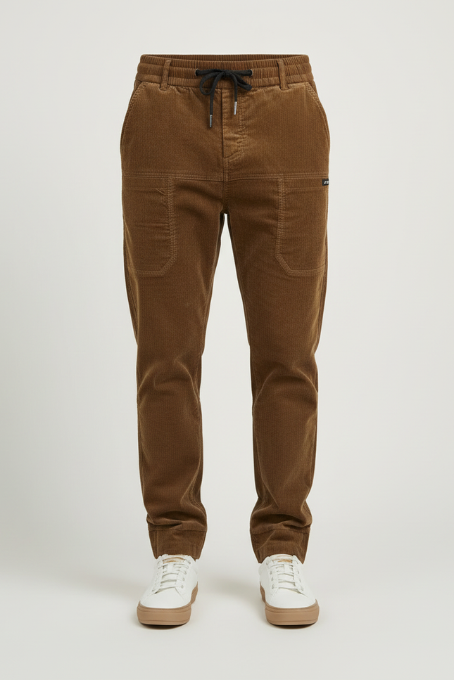 Pantalon Cargo Velours Côtelé Marron Décontracté Multipoches - Cordé - vue 3