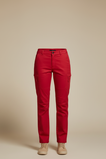 Pantalon Cargo Rouge Droit Multipoches Coton Femme - vue 3