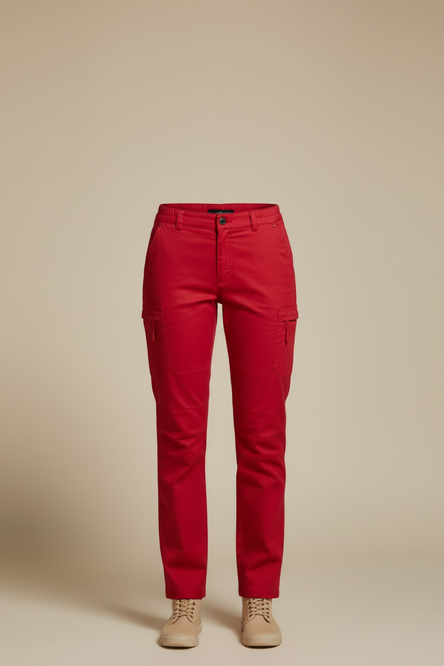 Pantalon Cargo Rouge Droit Multipoches Coton Femme - vue 3