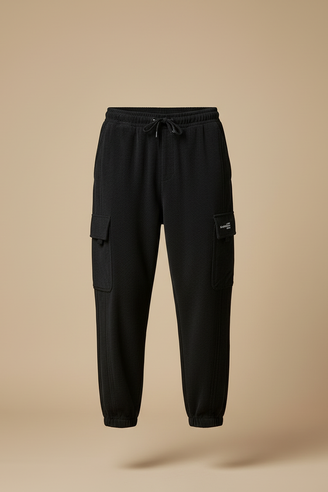 Pantalon Cargo Noir Côtelé Ample Homme Cordon - Cordé - vue 3