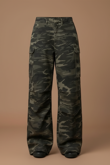 Pantalon Cargo Camouflage Ample Taille Basse Femme Y2K - Multicolore Toile - vue 3