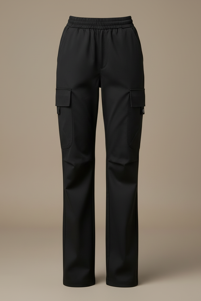 Pantalon Cargo Noir Fluide Ample Taille Haute - Polyester - vue 3