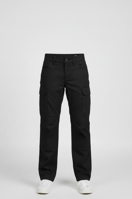 Pantalon Cargo Noir Décontracté Ample Coton Enfant - Toile - vue 3