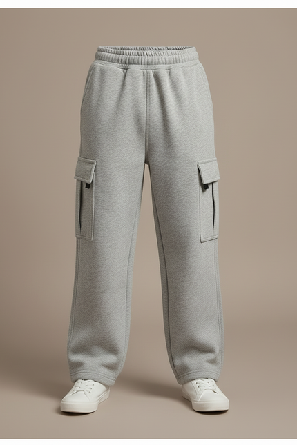 Pantalon Cargo Gris Molletonné Ample Streetwear Enfant - vue 3