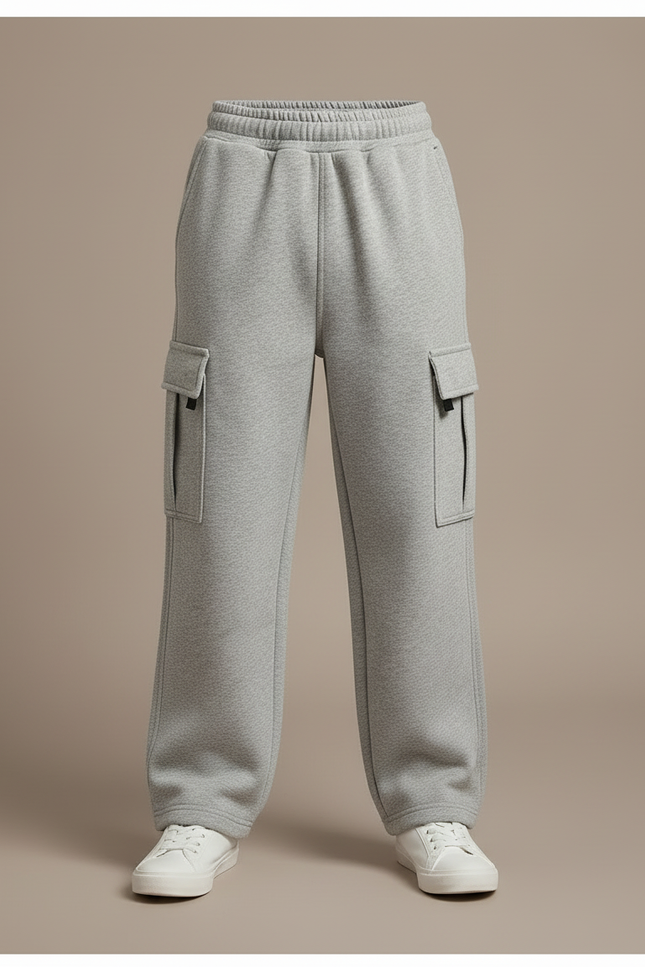 Pantalon Cargo Gris Molletonné Ample Streetwear Enfant - vue 3