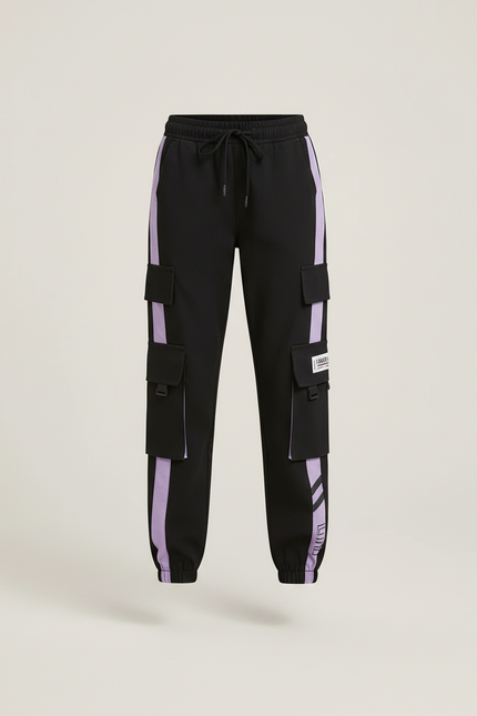 Pantalon Cargo Noir Violet Fille Streetwear Ample - Multicolore Polyester - vue 3
