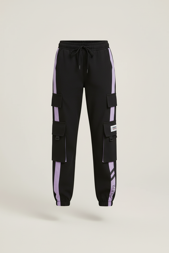 Pantalon Cargo Noir Violet Fille Streetwear Ample - Multicolore Polyester - vue 3