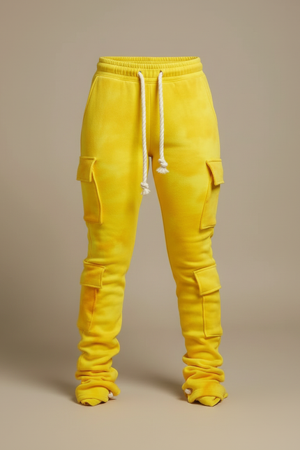 Pantalon Cargo Jaune Tie-Dye Molletonné Empilé Femme - vue 3