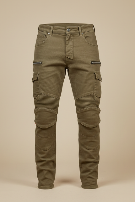 Pantalon Cargo Kaki Homme Slim Motard Plissé - Toile - vue 3