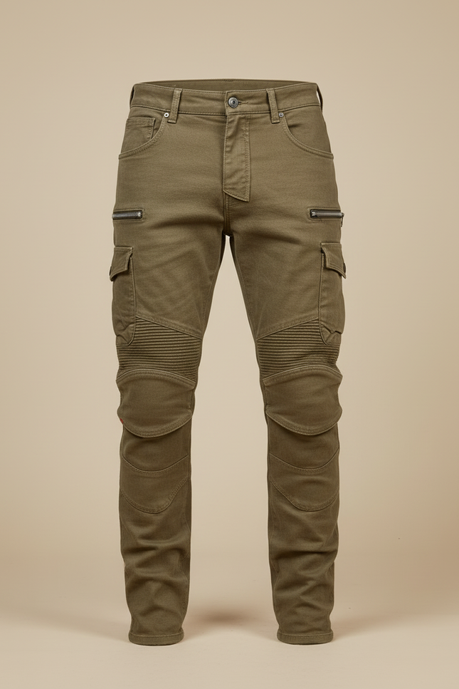 Pantalon Cargo Kaki Homme Slim Motard Plissé - Toile - vue 3