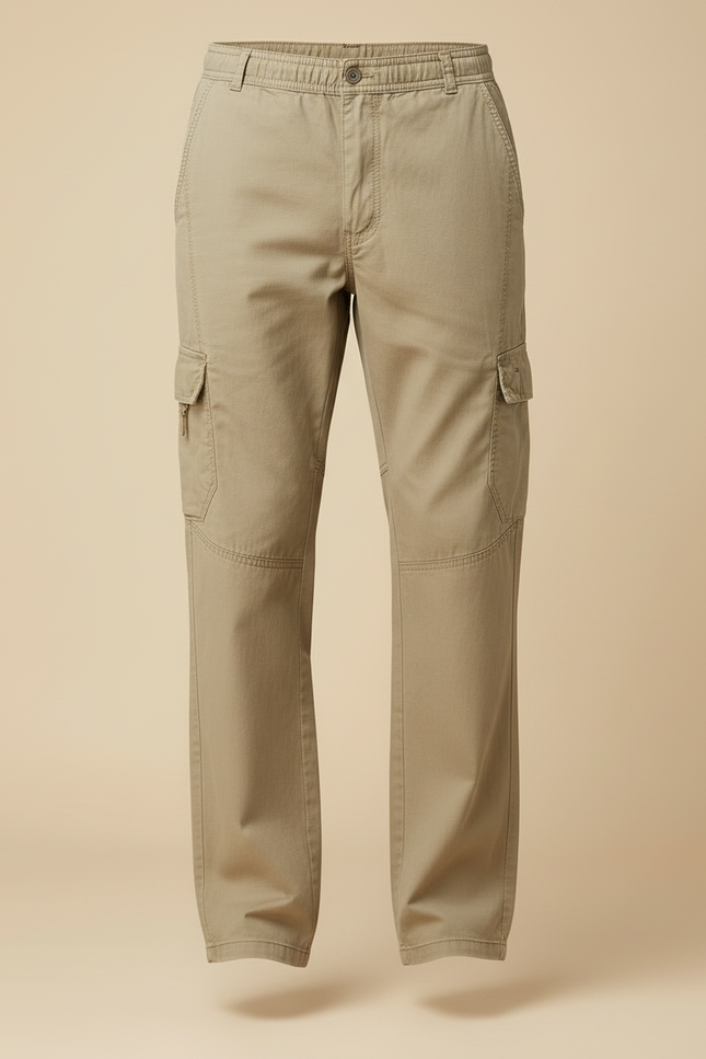 Pantalon Cargo Beige Coton Ample Élastique Décontracté Homme - vue 3