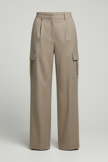 Pantalon Cargo Kaki Ample Taille Haute Femme - Gabardine - vue 3