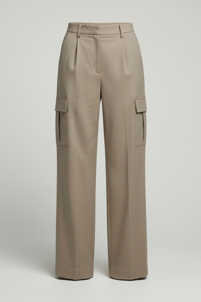 Pantalon Cargo Kaki Ample Taille Haute Femme - Gabardine - vue 3