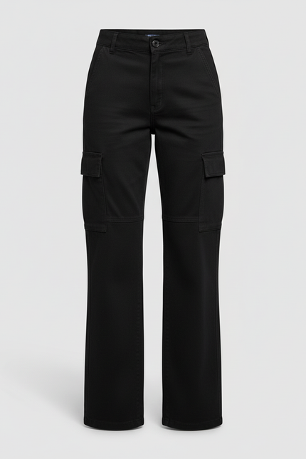 Pantalon Cargo Noir Ample Poches Femme - Gabardine - vue 3