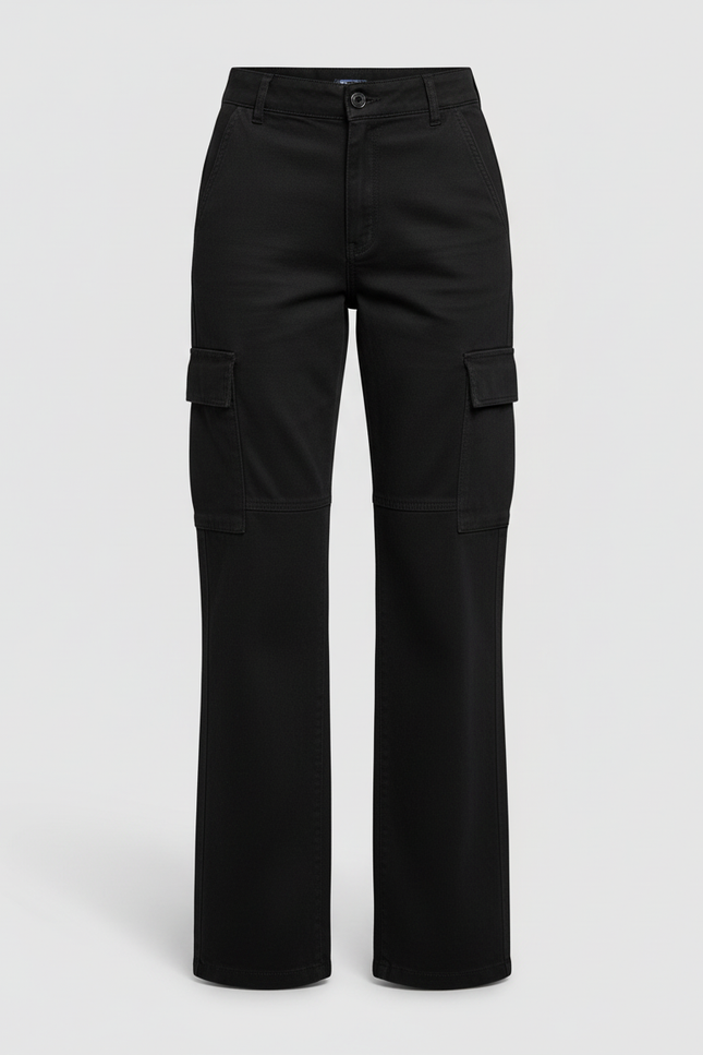 Pantalon Cargo Noir Ample Poches Femme - Gabardine - vue 3