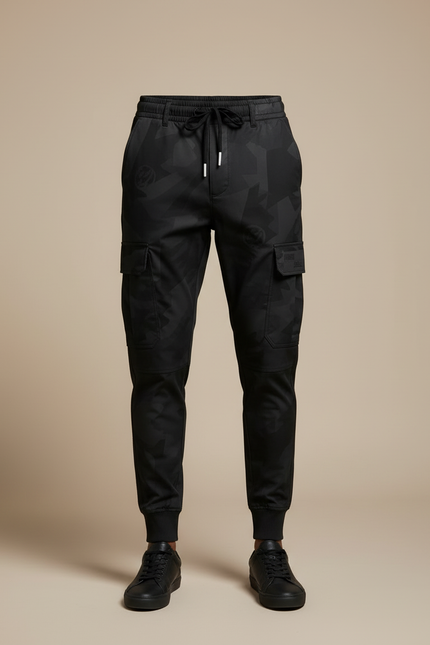 Pantalon Cargo Noir Camouflage Ample Streetwear Homme - Polyester - vue 3