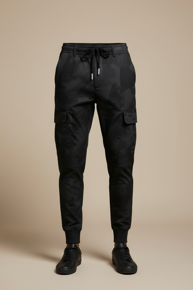 Pantalon Cargo Noir Camouflage Ample Streetwear Homme - Polyester - vue 3