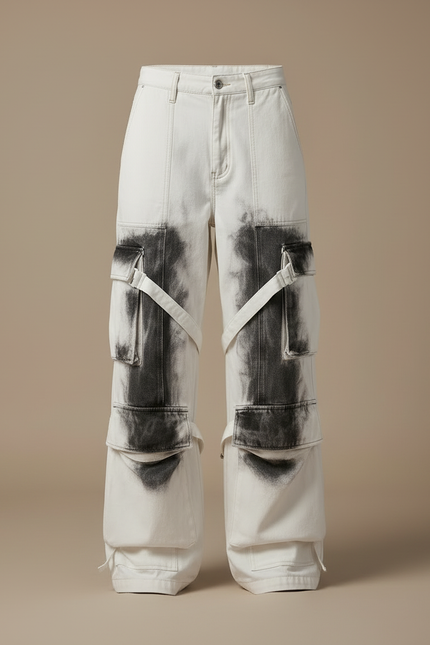 Pantalon Cargo Blanc Ample Imprimé Streetwear Femme - Toile - vue 3