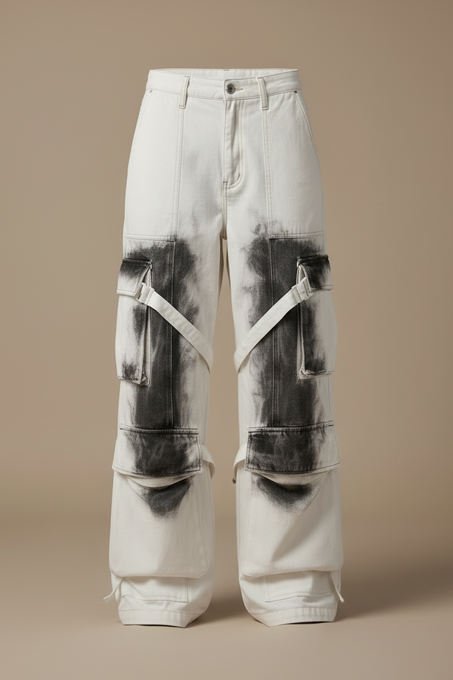 Pantalon Cargo Blanc Ample Imprimé Streetwear Femme - Toile - vue 3