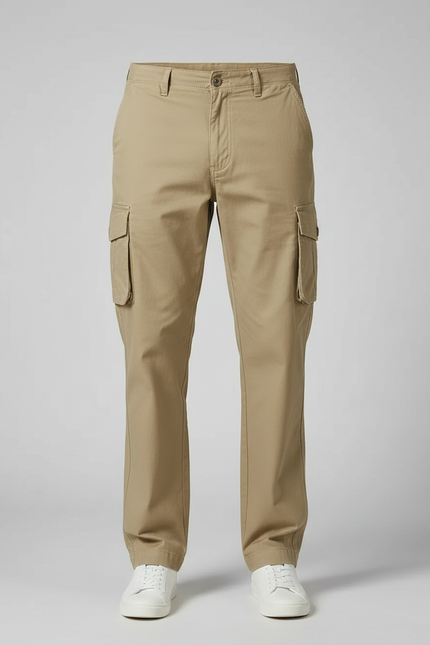 Pantalon Cargo Beige Coton Droit Décontracté Multipoches Homme - Toile - vue 3