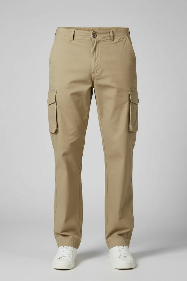 Pantalon Cargo Beige Coton Droit Décontracté Multipoches Homme - Toile - vue 3
