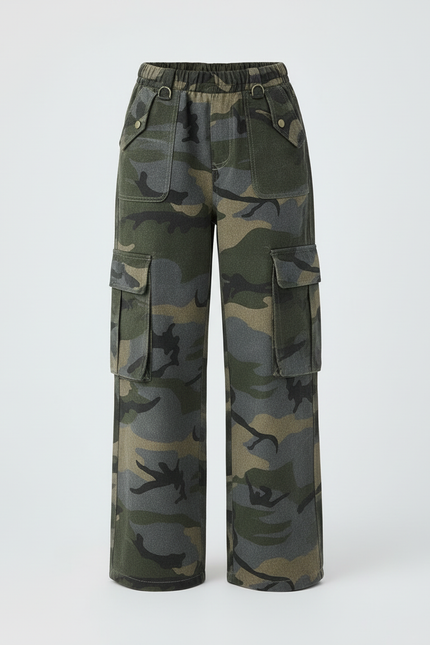 Pantalon Cargo Camouflage Ample Poches Fille Coton - Multicolore Molleton - vue 3