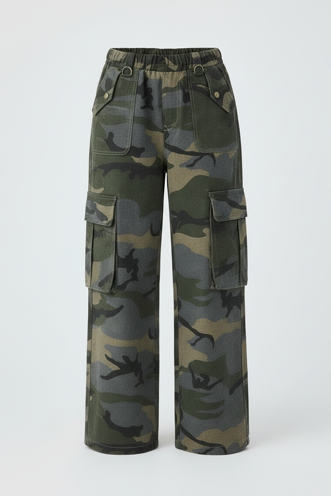 Pantalon Cargo Camouflage Ample Poches Fille Coton - Multicolore Molleton - vue 3