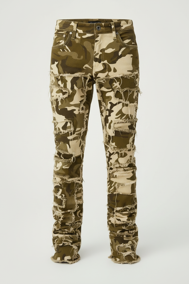 Pantalon Cargo Camouflage Patchwork Effiloché Slim Garçon - Multicolore Jean - vue 3
