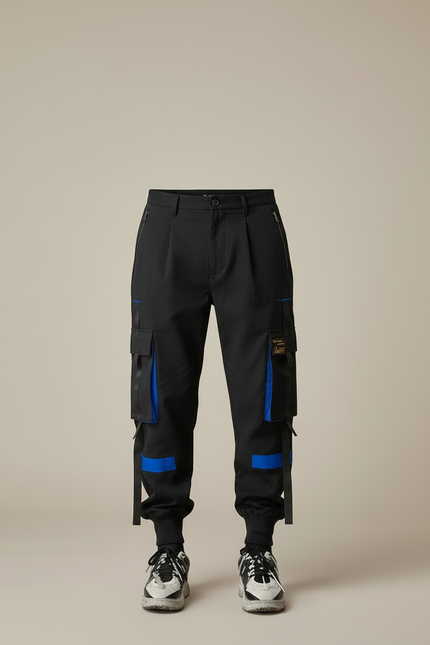 Pantalon Cargo Noir Décontracté Multi-Poches Bleu - Gabardine - vue 3