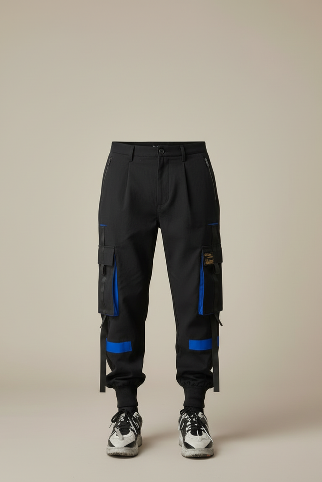 Pantalon Cargo Noir Décontracté Multi-Poches Bleu - Gabardine - vue 3