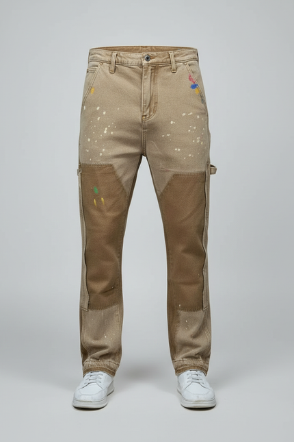 Pantalon Cargo Beige Vintage Peint Patchwork Décontracté - Jean - vue 3