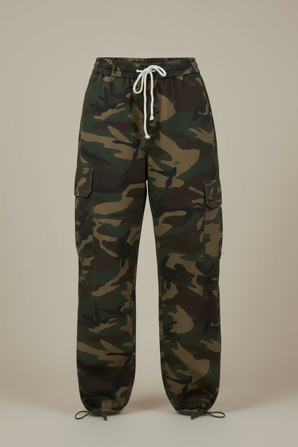 Pantalon Cargo Camouflage Ample Taille Basse Femme - Multicolore Toile - vue 3