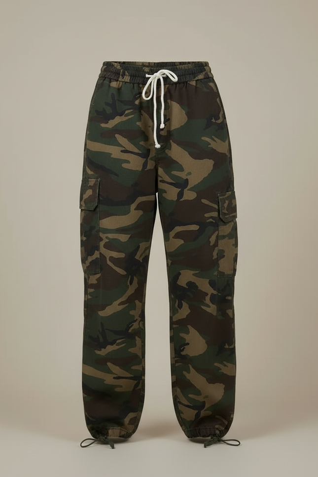 Pantalon Cargo Camouflage Ample Taille Basse Femme - Multicolore Toile - vue 3