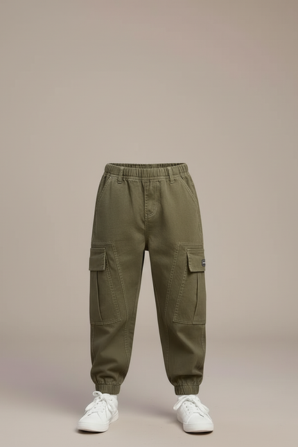 Pantalon Cargo Kaki Ample Coton Enfant Poches - Toile - vue 3