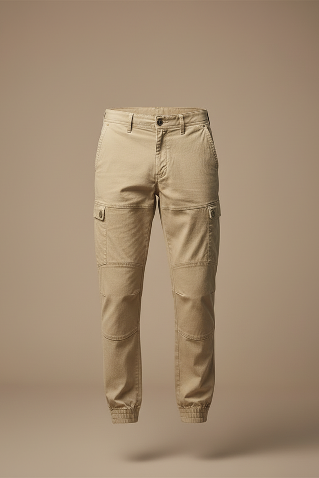 Pantalon Cargo Beige Coton Homme Jogger Multi-poches - vue 3