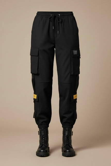 Pantalon Cargo Noir Fluide Multipoches Décontracté Femme - Polyester - vue 3