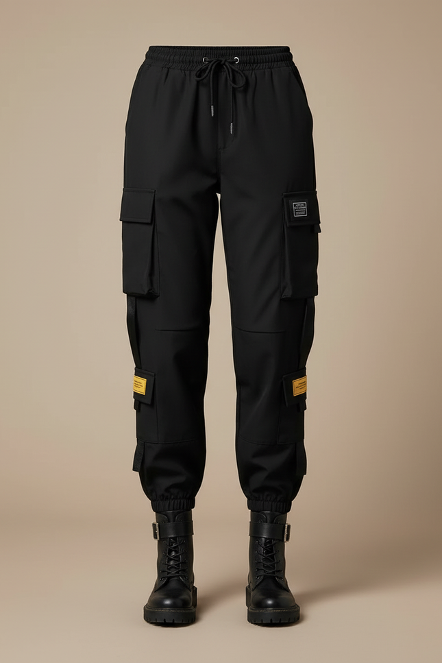 Pantalon Cargo Noir Fluide Multipoches Décontracté Femme - Polyester - vue 3