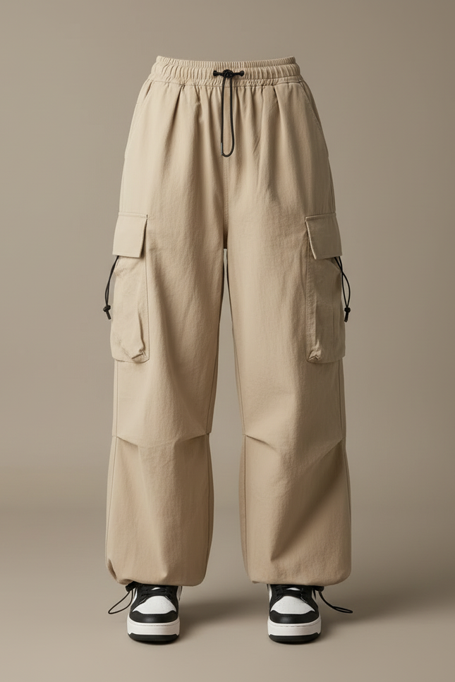 Pantalon Cargo Beige Ample Taille Haute Femme - Coton - vue 3