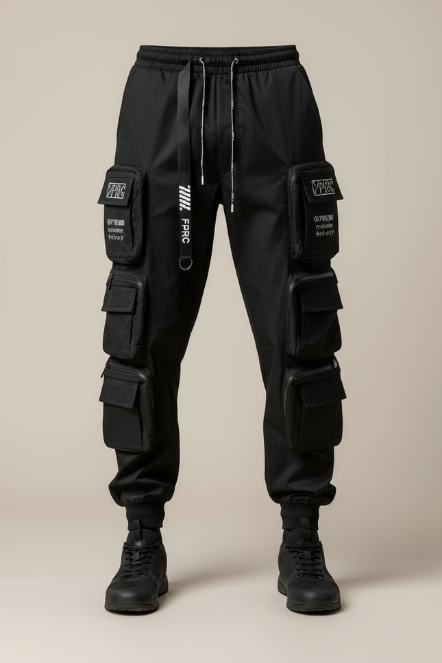 Pantalon Cargo Noir Techwear Multipoches Homme Urbain - Polyester - vue 3