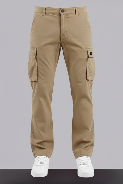 Pantalon Cargo Homme Coton Ample Décontracté Multipoches - Beige - vue 3