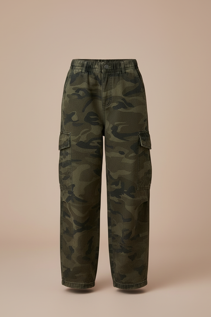 Pantalon Cargo Ample Camouflage Vert Enfant - Toile - vue 3