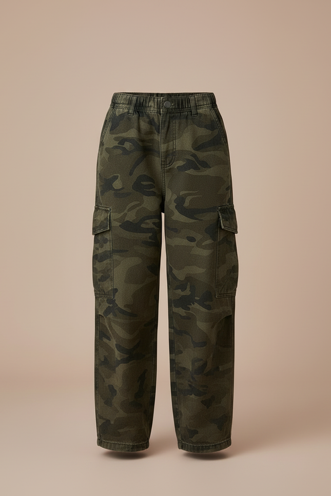 Pantalon Cargo Ample Camouflage Vert Enfant - Toile - vue 3