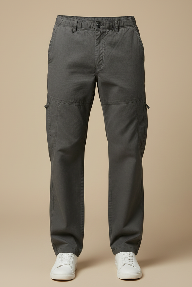 Pantalon Cargo Gris Coton Droit Multipoches Homme - Toile - vue 3