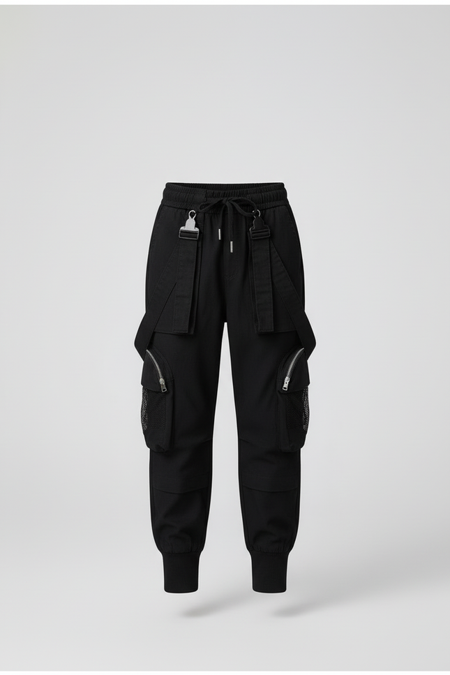 Pantalon Cargo Noir Ample Coton Multipoches Enfant Urbain - vue 3