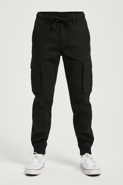 Pantalon Cargo Noir Coton Décontracté Multipoches Enfant - vue 3
