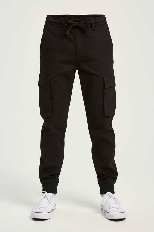 Pantalon Cargo Noir Coton Décontracté Multipoches Enfant - vue 3
