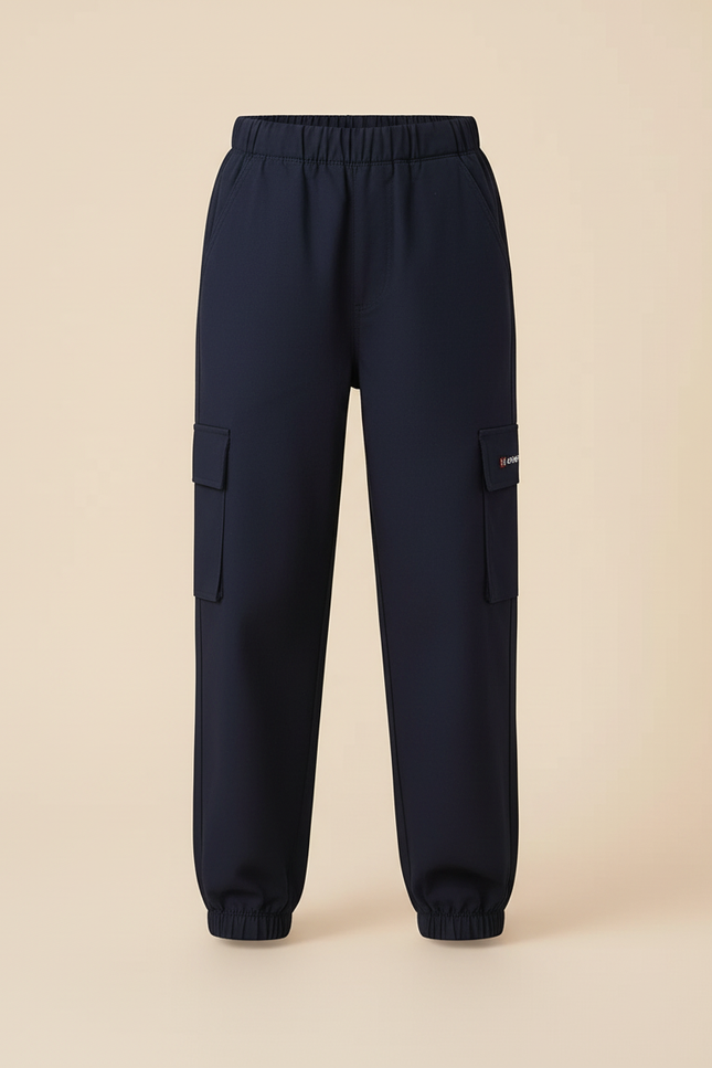 Pantalon Cargo Bleu Marine Ample Décontracté Poches Enfant - Gabardine - vue 3